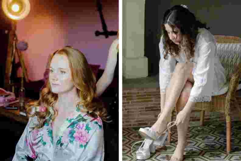 Préparatifs mariage : coiffure de la mariée et mise des chaussures de mariée en Occitanie